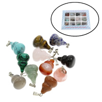 Gemstone Pendants Jewelry, with Tibetan Style, Calabash, 130x100x18mm, 13x21mm, Hole:Approx 2mm, 12PCs/Box, Sold By Box