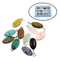 Gemstone Vedhæng Smykker, Ædelsten, med Zinc Alloy, 130x100x18mm, 14x28x5mm, Hole:Ca. 2mm, 12pc'er/Box, Solgt af Box