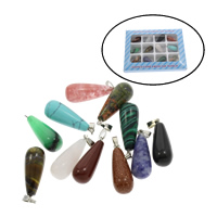 Gemstone Hängen Smycken, Ädelsten, med Zink Alloy, 130x100x18mm, 10x29mm, Hål:Ca 2mm, 12PC/Box, Säljs av Box