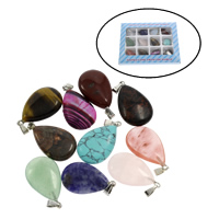 Pingentes em  jóias, misto de pedras semi-preciosas, with liga de zinco, 130x100x18mm, 16x27x6mm, Buraco:Aprox 2mm, 12PCs/box, vendido por box