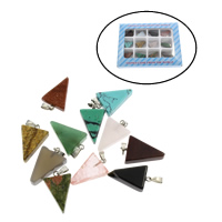 Gemstone Pendants Jewelry, with Tibetan Style, Triangle, 130x100x18mm, 14x24x6mm, Hole:Approx 2mm, 12PCs/Box, Sold By Box
