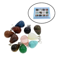 Pingentes em  jóias, misto de pedras semi-preciosas, with liga de zinco, 130x100x18mm, 13x21.5mm, Buraco:Aprox 2mm, 12PCs/box, vendido por box