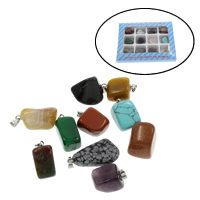 Gemstone Pendants Jewelry, with Tibetan Style, 130x100x18mm, 15x28x7mm-13x19x12mm, Hole:Approx 2mm, 12PCs/Box, Sold By Box