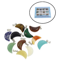 Gemstone Pendants Jewelry, with Tibetan Style, Moon, 130x100x18mm, 12x21x5.5mm, Hole:Approx 2mm, 12PCs/Box, Sold By Box