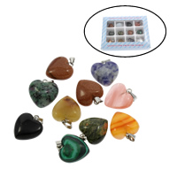 Ювелирные подвески из драгоценных камней, Полудрагоценный камень, с цинковый сплав, Сердце, 130x100x18mm, 17x18x9mm, отверстие:Приблизительно 2mm, 12ПК/Box, продается Box