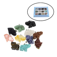 Ювелирные подвески из драгоценных камней, Полудрагоценный камень, с цинковый сплав, Слон, 130x100x18mm, 23x18x9.5mm, отверстие:Приблизительно 2mm, 12ПК/Box, продается Box