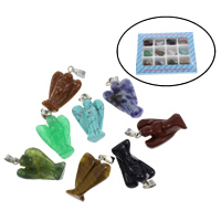 Gemstone Pendants Jewelry, with Tibetan Style, 130x100x18mm, 15x24x8mm, Hole:Approx 2mm, 12PCs/Box, Sold By Box