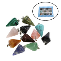 Pingentes em  jóias, misto de pedras semi-preciosas, with liga de zinco, 130x100x18mm, 16x26mm, Buraco:Aprox 2mm, 12PCs/box, vendido por box