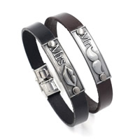 Unisex Bracelet Cowhide with Zinc Alloy plated & with letter pattern nickel lead & cadmium free 10mm Sold Per Approx 8.6 Inch Strand