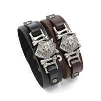 Unisex Bracelet, Cowhide, with Tibetan Style, Leopard, plated, with letter pattern, more colors for choice, nickel, lead & cadmium free, 22mm, Sold Per Approx 9.2 Inch Strand