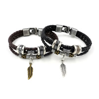 Unisex Bracelet, Cowhide, with Tibetan Style, plated, braided bracelet & charm bracelet & 2-strand, more colors for choice, nickel, lead & cadmium free, 12mm, Sold Per Approx 8.2 Inch Strand