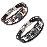 Unisex Bracelet, Cowhide, with Wood & Tibetan Style, eagle, plated, braided bracelet & 3-strand, more colors for choice, nickel, lead & cadmium free, 6mm, Sold Per Approx 8.2 Inch Strand