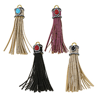 Brass Jewelry Pendants, with Rhinestone Clay Pave & PU Leather & Resin, Tassel, gold color plated, more colors for choice, 18x90mm, Hole:Approx 6x5mm, 5PCs/Lot, Sold By Lot