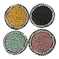 Natürliche Lava Perlen, mit Ton, flache Runde, mit Strass, keine, 23-26x7-8mm, Bohrung:ca. 1.5mm, 10PCs/Menge, verkauft von Menge