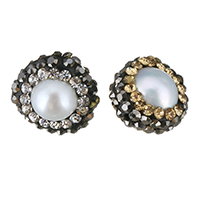 Natural Freshwater Pearl Loose Beads with Rhinestone Clay Pave Flat Round with rhinestone 11- Approx 0.5mm Sold By Lot