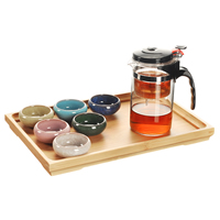 Service à thé, verre, théière & tasse à thé, avec porcelaine & bois, styles différents pour le choix, Vendu par fixé