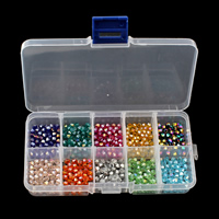 Crystal Beads, with Plastic Box, transparent & faceted, 4x4mm, 130x69x22mm, Sold By Box