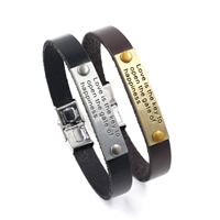Unisex Bracelet, Cowhide, with Tibetan Style, plated, with letter pattern, more colors for choice, nickel, lead & cadmium free, 10mm, Sold Per Approx 8.6 Inch Strand