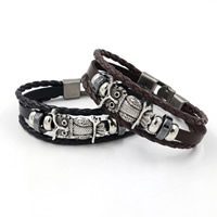 Unisex Bracelet, Cowhide, with Non Magnetic Hematite & Tibetan Style, Owl, plated, braided bracelet & 3-strand, more colors for choice, nickel, lead & cadmium free, 6mm, Sold Per Approx 8.2 Inch Strand