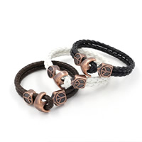 Unisex Bracelet, Cowhide, with Tibetan Style, antique copper color plated, braided bracelet & 2-strand, more colors for choice, nickel, lead & cadmium free, 20mm, Sold Per Approx 8.6 Inch Strand
