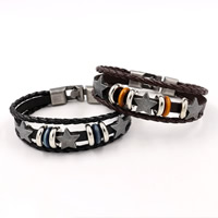 Unisex Bracelet, Cowhide, with Non Magnetic Hematite & Wood & Tibetan Style, plated, braided bracelet & 3-strand, more colors for choice, nickel, lead & cadmium free, 6mm, Sold Per Approx 8.2 Inch Strand