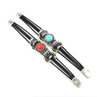 Unisex Bracelet, Cowhide, with Turquoise & Tibetan Style, plated, 3-strand, more colors for choice, nickel, lead & cadmium free, 6mm, Sold Per Approx 8 Inch Strand