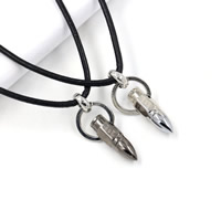 Unisex Necklace, Cowhide, with Stainless Steel, with 1.9lnch extender chain, Bullet, plated, with letter pattern, more colors for choice, nickel, lead & cadmium free, Sold Per Approx 17.3 Inch Strand