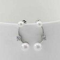 Kolczyk mosiądz Hodowla, ze Tworzywa ABS perła, Platerowane prawdziwym srebrem, z kamieniem, bez zawartości niklu, ołowiu i kadmu, 21mm, sprzedane przez para