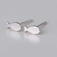 Brass Stud Earring, Fish, real silver plated, nickel, lead & cadmium free, 6x3mm, Sold By Pair