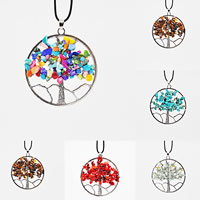 Tree Of Life Necklace Gemstone with rubber cord & Zinc Alloy platinum color plated & Unisex 58mm Sold Per Approx 19.5 Inch Strand