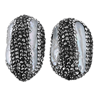 Natural Freshwater Pearl Loose Beads, with Rhinestone Clay Pave, with rhinestone, 19-20x28-31x18-19mm, Hole:Approx 1mm, 5PCs/Lot, Sold By Lot