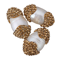 Natural Freshwater Pearl Loose Beads, with Rhinestone Clay Pave, mixed, 11-12x20.5-22x11-12mm, Hole:Approx 0.5mm, 10PCs/Lot, Sold By Lot
