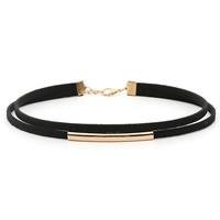 Layered Choker, Brass, with Velveteen Cord, with 2.7inch extender chain, gold color plated, for woman & 2-strand, 8mm, Sold Per Approx 11.8 Inch Strand