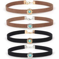 Fashion Choker Necklace Velveteen Cord with Turquoise & Zinc Alloy with 2.7inch extender chain Flat Round plated for woman 15mm 10mm Sold Per Approx 11.8 Inch Strand