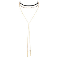 Layered Choker, Velveteen Cord, with Brass, with 5.5inch extender chain, Stick, gold color plated, oval chain & for woman & 3-strand, Sold Per Approx 11.8 Inch Strand