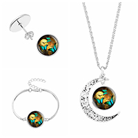 Tibetan Style Jewelry Sets, bracelet & earring & necklace, with Paper & Glass, with 2Inch extender chain, Butterfly, plated, time gem jewelry & Unisex & valentino chain & different designs for choice, nickel, lead & cadmium free, 23mm, Length:Approx 20-31 Inch, Approx 6 Inch, Sold By Set