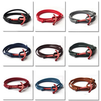 Men Bracelet, PU Leather, with Tibetan Style, stoving varnish, nautical pattern & for woman & 4-strand, more colors for choice, nickel, lead & cadmium free, 37x25mm, 4x2mm, Length:Approx 27.5 Inch, 10Strands/Lot, Sold By Lot