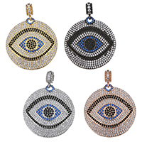 Evil Eye Pendants Brass Flat Round plated evil eye pattern & micro pave cubic zirconia Approx 4mm Sold By Lot