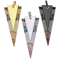 Cubic Zirconia Micro Pave Brass Pendant, Triangle, plated, micro pave cubic zirconia, more colors for choice, 17x41x2.50mm, Hole:Approx 3x5mm, 5PCs/Lot, Sold By Lot