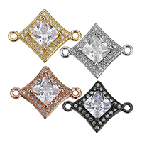 Cubic Zirconia Micro Pave Brass Connector Rhombus plated micro pave cubic zirconia & 1/1 loop Approx 1.5mm Sold By Lot