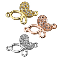 Cubic Zirconia Micro Pave Brass Connector, Butterfly, plated, micro pave cubic zirconia & 1/1 loop, more colors for choice, 16x12x2mm, Hole:Approx 0.5mm, 20PCs/Lot, Sold By Lot