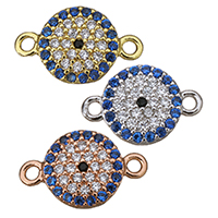 Cubic Zirconia Micro Pave Brass Connector, Flat Round, plated, micro pave cubic zirconia & 1/1 loop, more colors for choice, 14x8.50x2.50mm, Hole:Approx 1mm, 10PCs/Lot, Sold By Lot