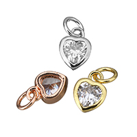 Cubic Zirconia Micro Pave Brass Pendant, Heart, plated, with cubic zirconia, more colors for choice, 6.50x9x4mm, Hole:Approx 3mm, 20PCs/Lot, Sold By Lot
