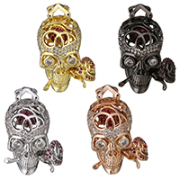 Cubic Zirconia Micro Pave Brass Pendant, Skull, plated, micro pave cubic zirconia, more colors for choice, 22x32x20mm, Hole:Approx 4.5x3.5mm, 5PCs/Lot, Sold By Lot