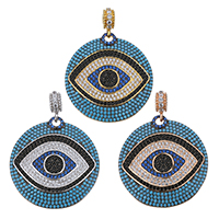 Evil Eye Pendants Brass Flat Round plated evil eye pattern & micro pave cubic zirconia Approx 4mm Sold By PC