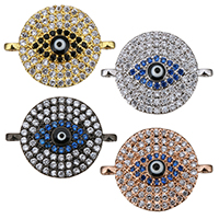 Evil Eye Connector, Brass, Flat Round, plated, evil eye pattern & micro pave cubic zirconia & 1/1 loop, more colors for choice, 18x10x2mm, Hole:Approx 1mm, 10PCs/Lot, Sold By Lot