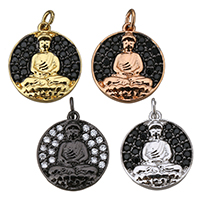 Buddyjski biżuteria wisiorek, Mosiądz, Budda, Powlekane, mikro utorować cyrkonia, dostępnych więcej kolorów, 14x16x2mm, otwór:około 2mm, 10komputery/wiele, sprzedane przez wiele
