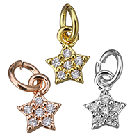 Cubic Zirconia Micro Pave Brass Pendant, Star, plated, micro pave cubic zirconia, more colors for choice, 6x8x2mm, Hole:Approx 3mm, 20PCs/Lot, Sold By Lot