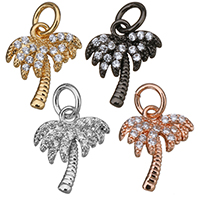Cubic Zirconia Micro Pave Brass Pendant, Palm Tree, plated, micro pave cubic zirconia, more colors for choice, 10.50x12x3mm, Hole:Approx 3mm, 20PCs/Lot, Sold By Lot