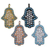 Cubic Zirconia Micro Pave Brass Pendant, Hamsa, plated, micro pave cubic zirconia, more colors for choice, 9.50x15x2mm, Hole:Approx 1mm, 20PCs/Lot, Sold By Lot